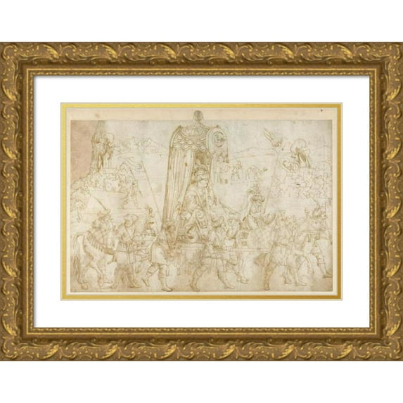 Erhard Schön 14x11 Gold Ornate Wood Frame and Double Matted Museum Art Print Titled - A Turkish Procession (1532)
