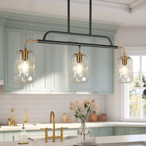 LNC Erharting 3-Light Modern Black and Gold Mason Jar Glass Linear Kitchen Island Light