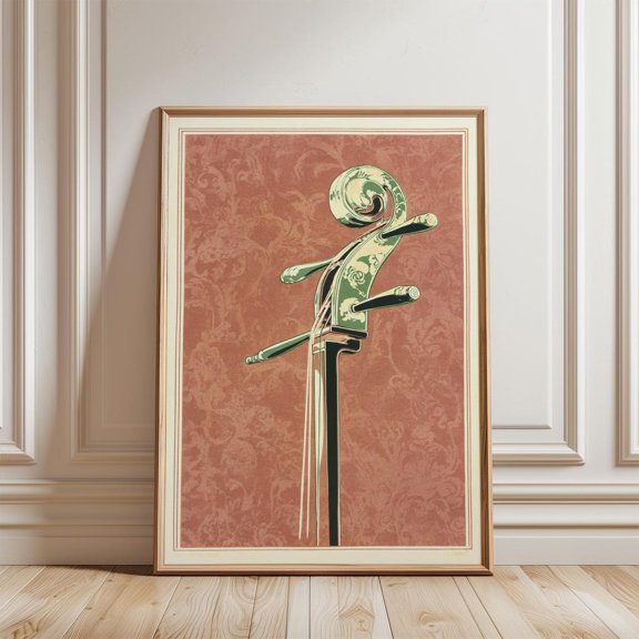 Erhu Scroll Chinese Floral Carved Instrument Music Home Wall Decor, Unframed Canvas 16x20in