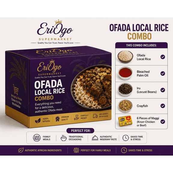 EriOgo Ofada Stew Made Easy| Local Ofada Rice| Stone-Free Rice from Nigeria (with 1.2lb of Ofada Rice), 3.0LB Jumbo Size, Serves 3-5, Ready in 20mins