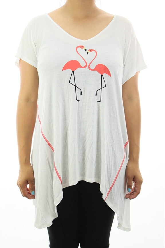 Eric And Lani  White Short-Sleeve Printed Shark Bite Hem Tee M