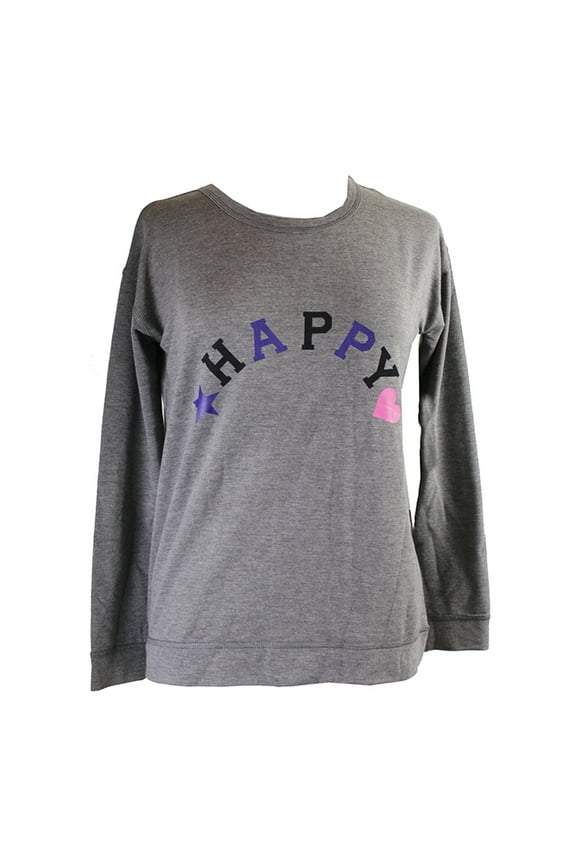 Eric And Lani Womens Grey Long-Sleeve Graphic Crew Neck Tee S