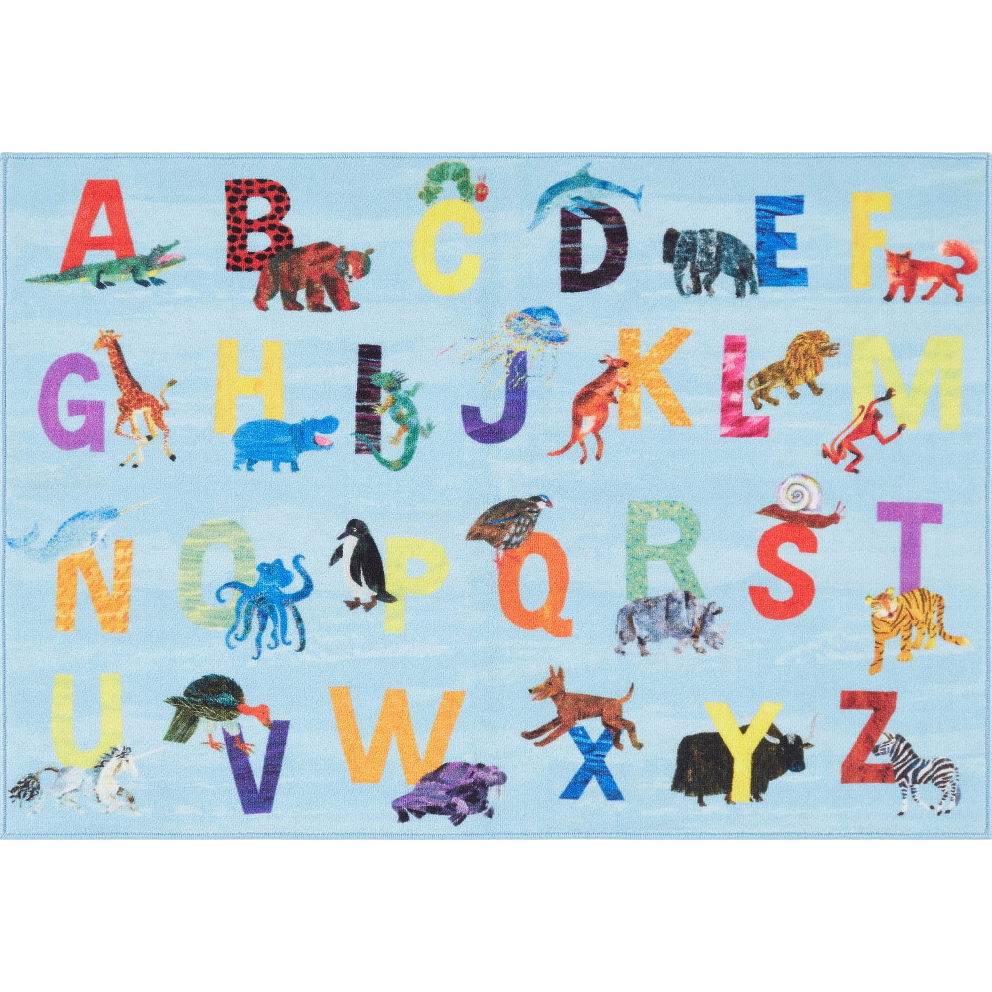 Eric Carle Blue Alphabet Kids Rectangular Washable Area Rug