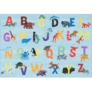 Eric Carle Elementary Blue Alphabet Kids Machine Washable Area Rug Blue/Orange, 6'6"x9'5"