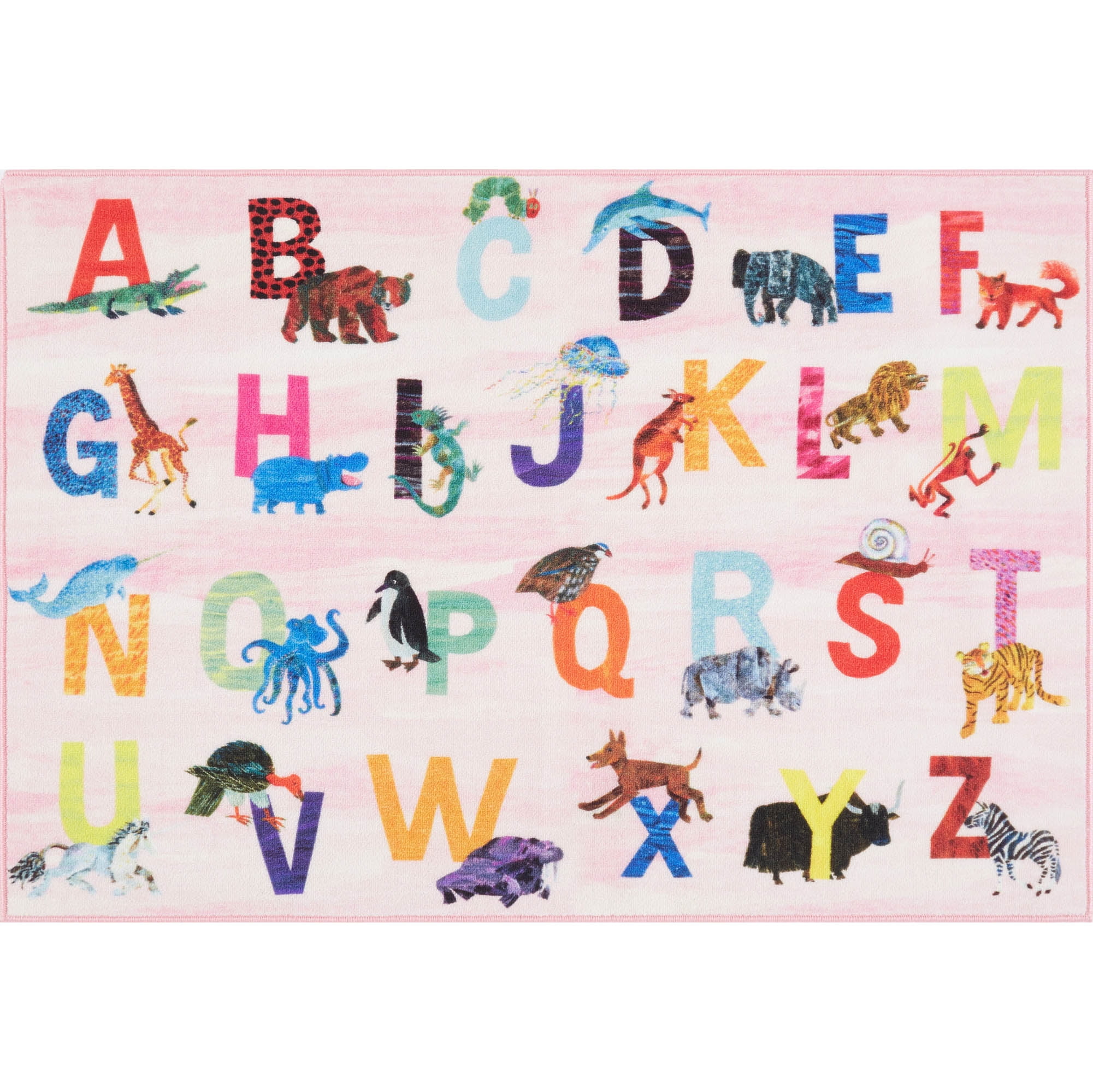 Eric Carle Elementary Pink Alphabet Kids Area Rug Pink/Blue