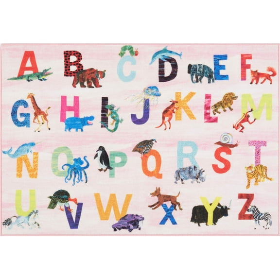 Eric Carle Elementary Pink Alphabet Kids Area Rug Pink/Blue, 4'11"x6'6" Rectangle