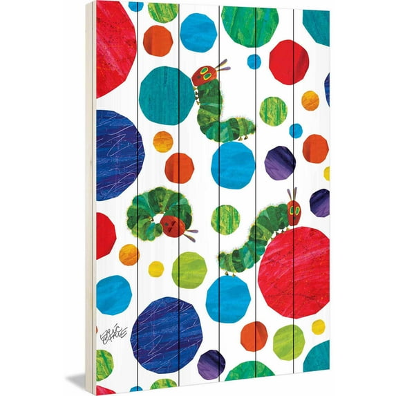 Eric Carle Polka Dot Caterpillars Art Print on White Pine Wood