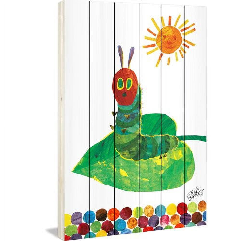 Eric Carle Sunning Caterpillar Art Print on White Pine Wood
