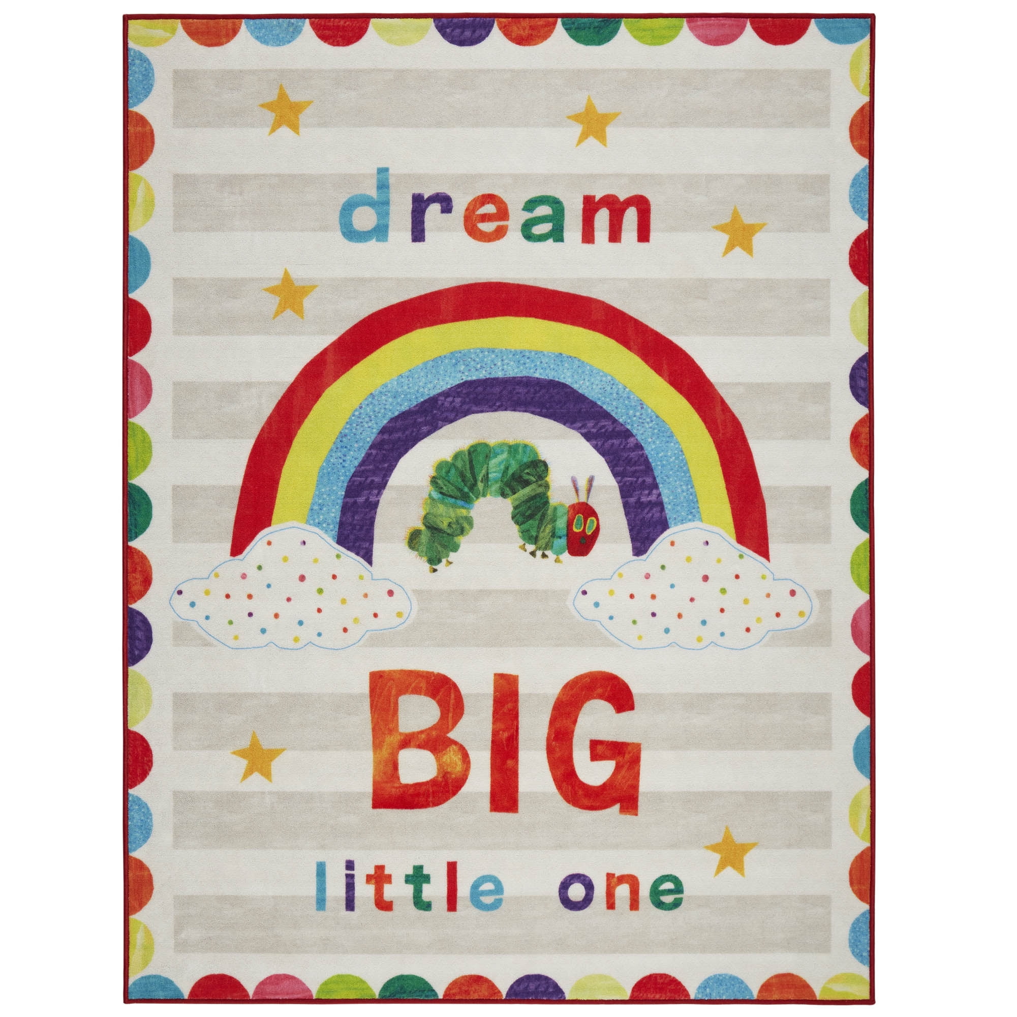 Eric Carle "The Very Hungry Caterpillar" Elementary Dream Big Little One Kids Machine Washable Area Rug, White/Grey, 6'6"x9'5"