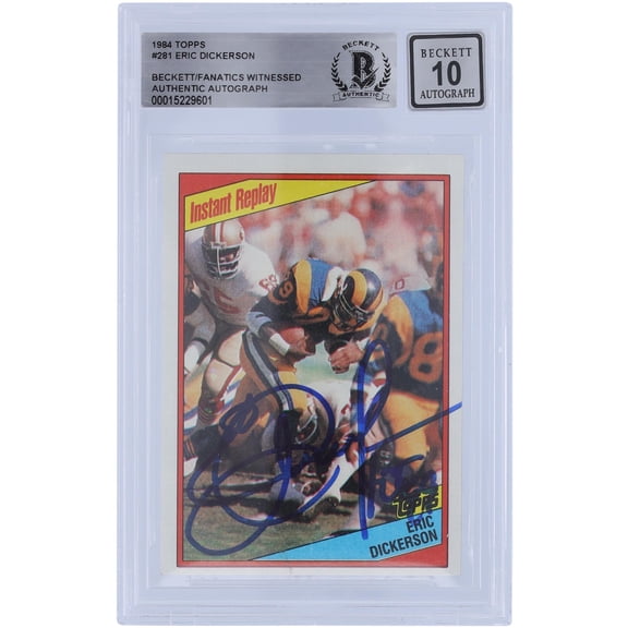 Eric Dickerson Los Angeles Rams Autographed 1984 Topps #281 Beckett Fanatics Witnessed Authenticated 10 Rookie Card with "HOF 99" Inscription - Fanatics Authentic Certified