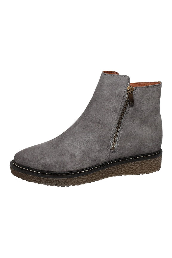 Hampton Boot Grey Suede Low Platform Wedge Heeled Ankle Booties (Grey, 6)