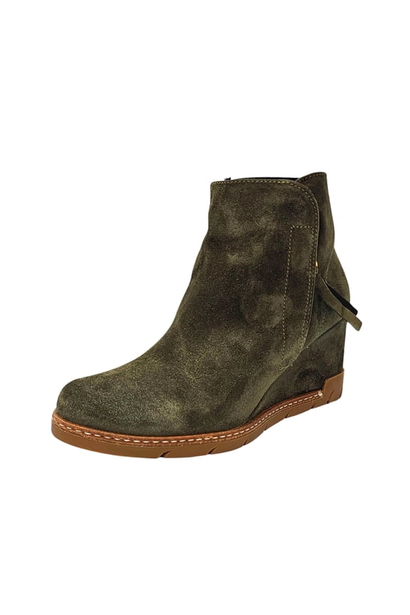 Margot Booties Green Suede Low Wedge Casual Comfort Ankle Booties (Green Suede, 12)