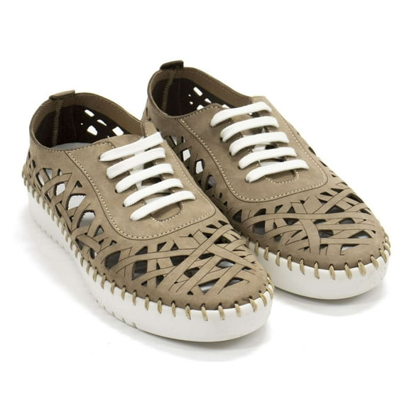 Eric Michael Women's Dolores Laser-Cut Leather Casual Sneaker, Safari Nubuk,5 M US