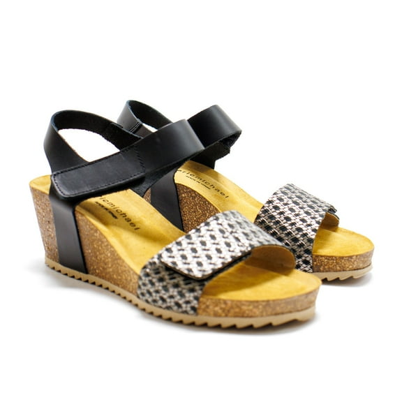 Eric Michael Women's Gypsy Cork Wedge Heel Sandals, Black,7 M US