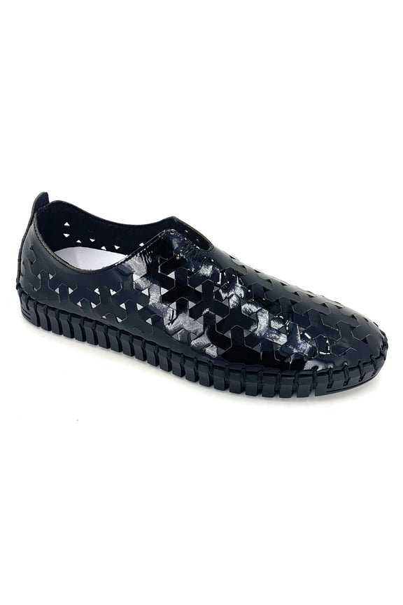 Women's Inez Leather Slip-On Flat Comfort Shoes, Black Patent,10 M US