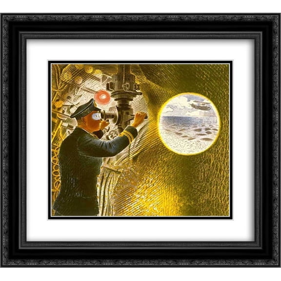 Eric Ravilious 2x Matted 22x20 Black Ornate Framed Art Print 'Commander of a submarine looking through a periscope'