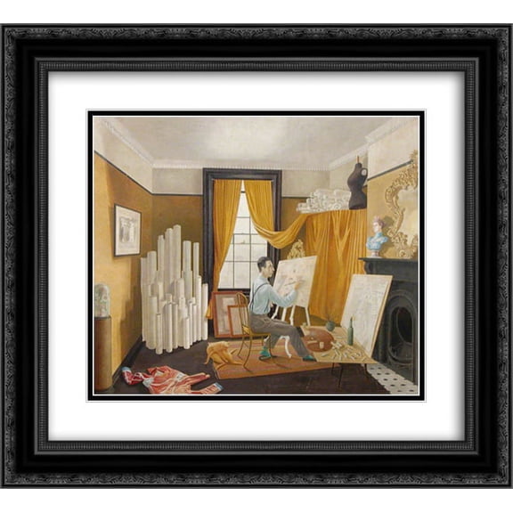 Eric Ravilious 2x Matted 22x20 Black Ornate Framed Art Print 'Edward Bawden Working in His Studio '