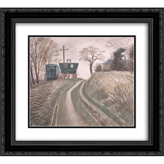 Eric Ravilious 2x Matted 24x20 Black Ornate Framed Art Print 'Caravans '