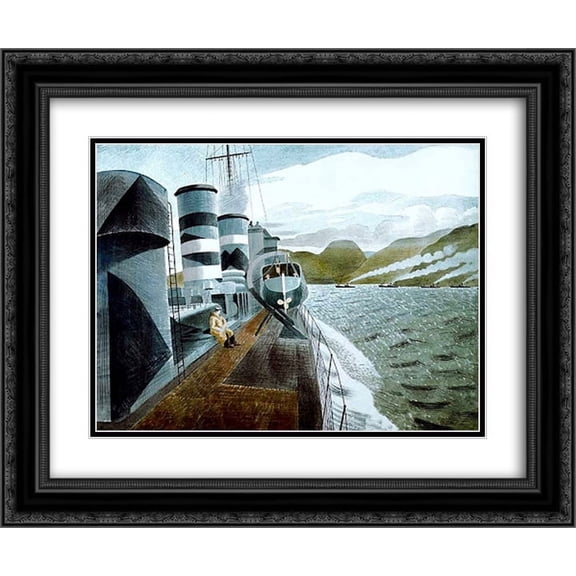 Eric Ravilious 2x Matted 24x20 Black Ornate Framed Art Print 'Leaving Scapa Flow'