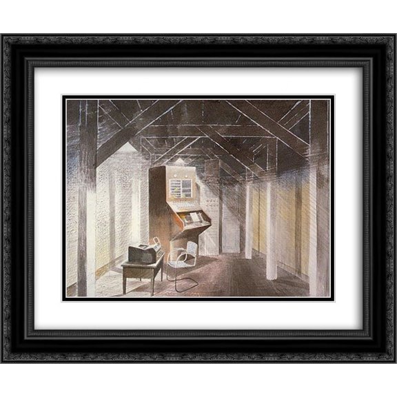 Eric Ravilious 2x Matted 24x20 Black Ornate Framed Art Print 'The Teleprinter Room '