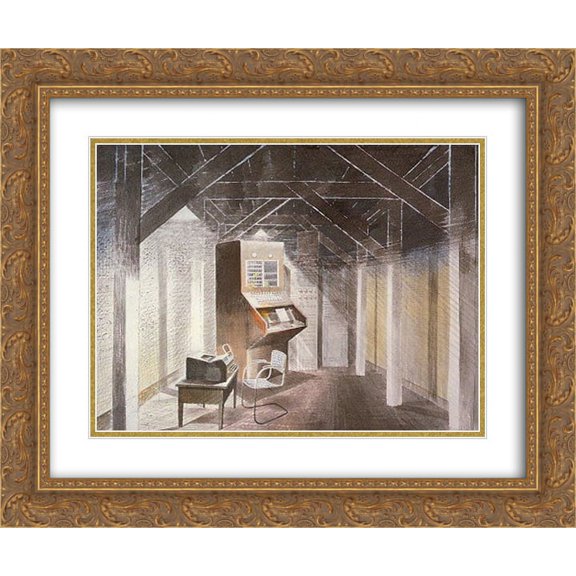 Eric Ravilious 2x Matted 24x20 Gold Ornate Framed Art Print 'The Teleprinter Room '