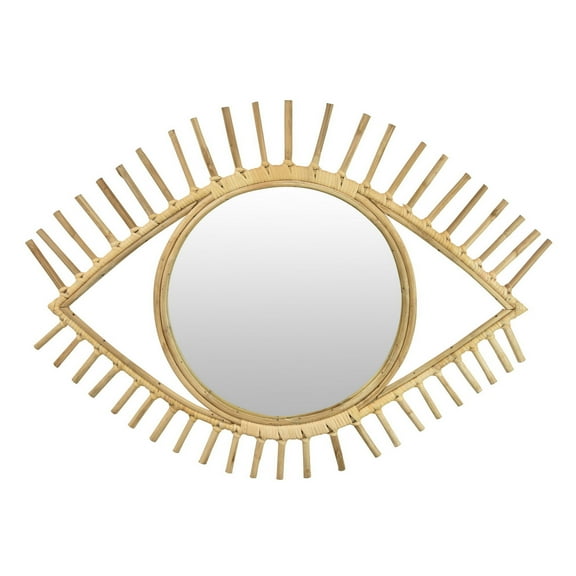 Eric Round Mirror Wall Decor, Eye Shaped Brown Natural Fiber 34 Inch