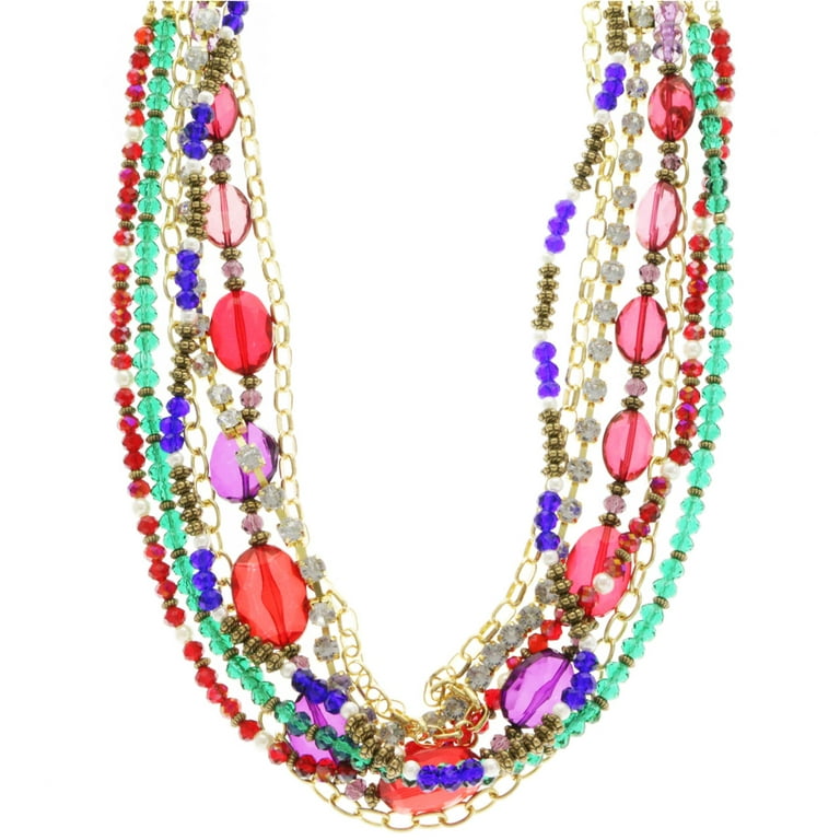 Erica Lyons Velvet Gift Bag Beaded Crystal Layered Necklace