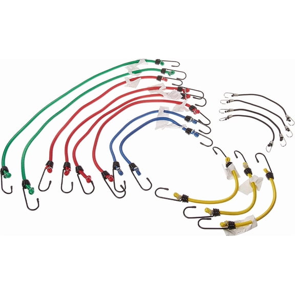 Erickson Bungey Cord Assortment - Multiple Length Rubber Bungee Cords - 15 Pack, Multicolor