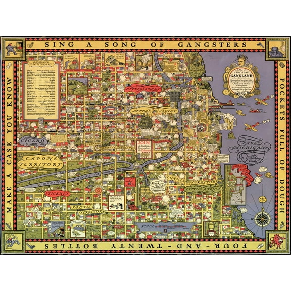 Erickson 1931 Map Chicago Gangland Capone Extra Large Art Print Wall Mural Poster Premium XL