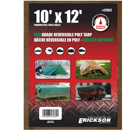 Erickson 57032 Reversible Brown/Green Mid Grade Poly Tarp, 10 X 12'