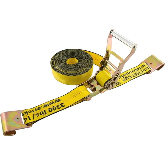 Erickson Ratcheting Tie-Down Strap Flat Hook Ratchet Strap - 2" x 27', Yellow, 10000 lb