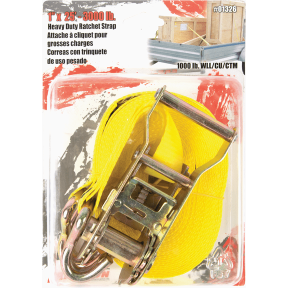 Erickson Heavy-Duty Ratchet Strap with Double J-Hooks - Single Pack Residential Use, Standard Application