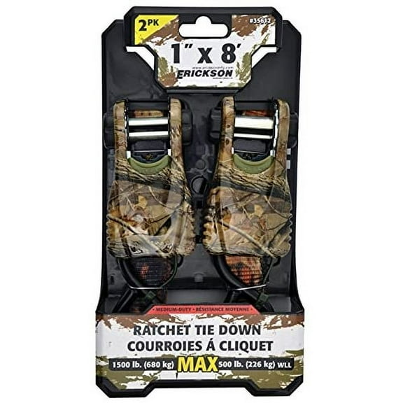 Erickson Ratchet Straps 35612 - Ratcheting Tie-Downs, 25 Ratchet Strap - 2 Pack, Green