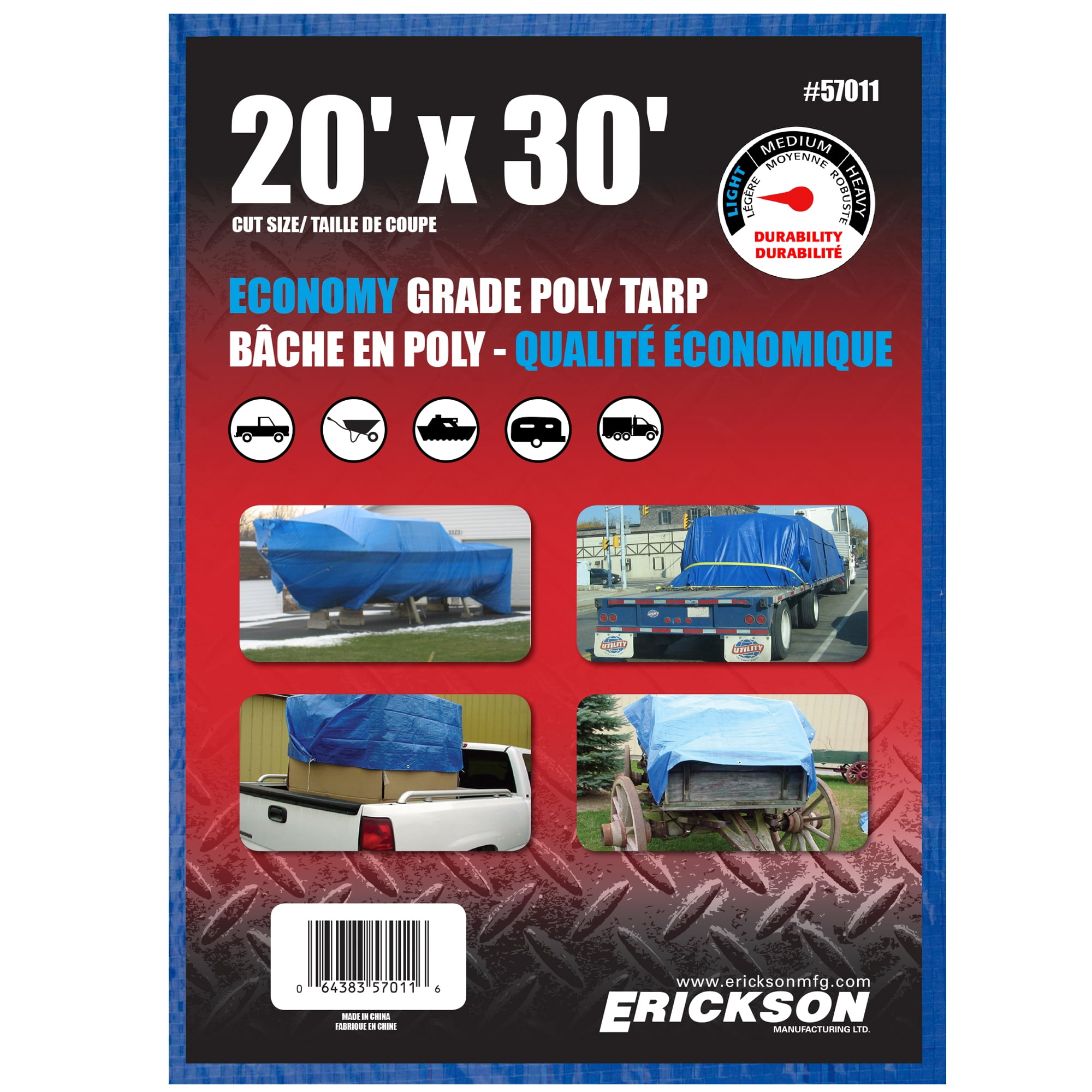 Erickson Tarps Blue Poly Tarp 20'X30' 8*8 Weave #57011