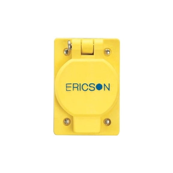Ericson 2715FS12 Flip Seal Assembly, Single Receptacle, Perma-Tite, NEMA 5-20R, 2 Pole/3 Wire Straight Blade, 20 Amp, 125V, 1 Phase, Safety Yellow
