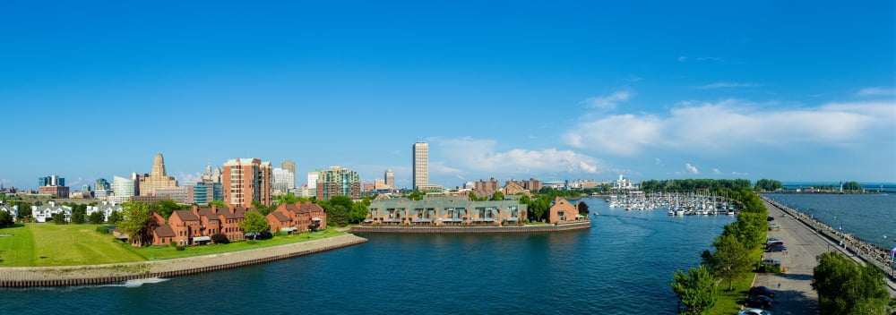 Erie Basin Marina with city at the waterfront Buffalo Erie County New York State USA Canvas Art - Panoramic Images (36 x 12)
