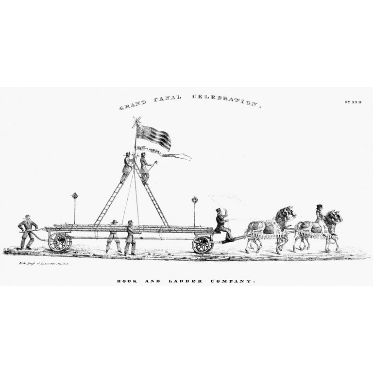 Erie Canal: Opening, 1825. /Na Hook And Ladder Company In The Grand Canal  Celebration In New York, 4 November 1825. Poster Print by (18 x 24) 