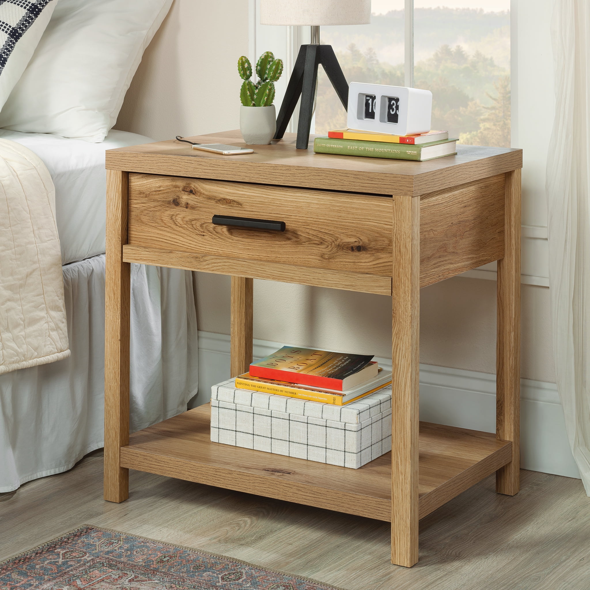 Erie Collection by Sauder 1 Drawer Nightstand with 2 USB A ports