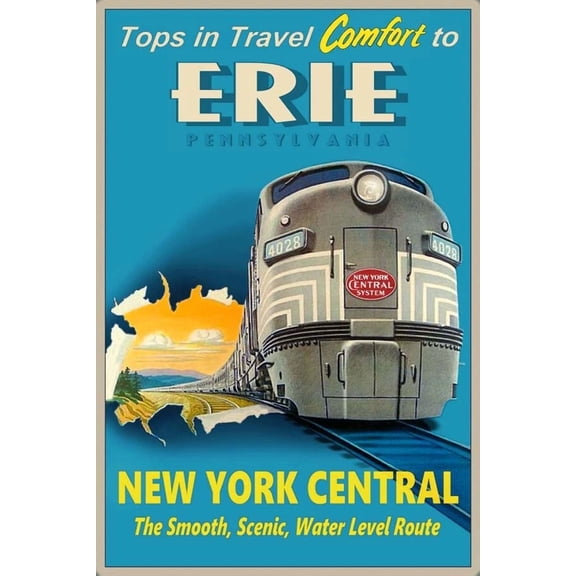 Erie Pennsylvania Ny Central Railroad Train Poster Travel Comfort Art Print Home Decor Office Wall Art
