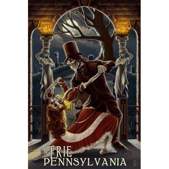 Erie, Pennsylvania, Skeletons Dancing in Graveyard (24x36 Giclee Gallery Art Print, Vivid Textured Wall Decor)