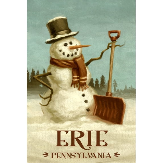 Erie, Pennsylvania, Snowman, Christmas Oil Painting (12x18 Wall Art Poster, Room Decor)