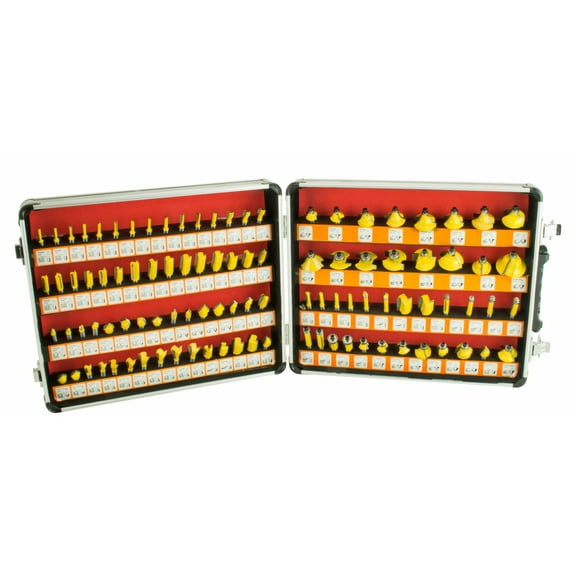 Erie Tools 100 Piece 1/4" Shank Router Bit Set Tungsten Carbide Tips Woodworking Kit, Dovetails, Slot Cutters & Straight Router