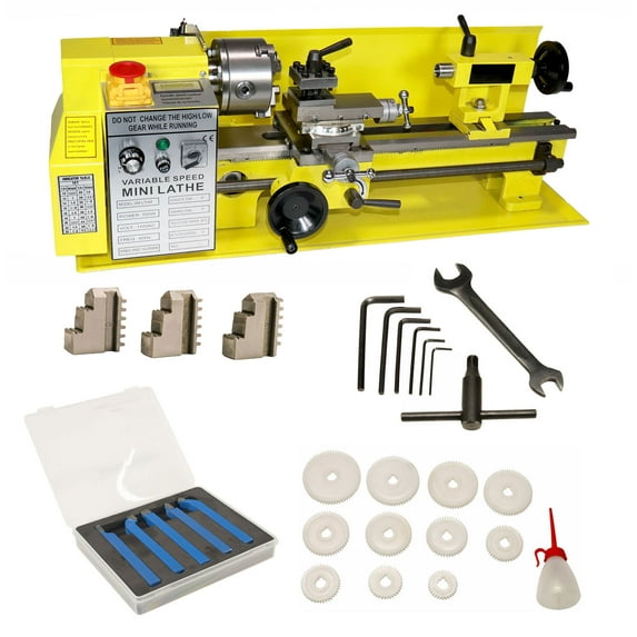 Erie Tools 7x14 Mini Metal Bench Top Variable Speed Lathe and Carbide Cutter Kit