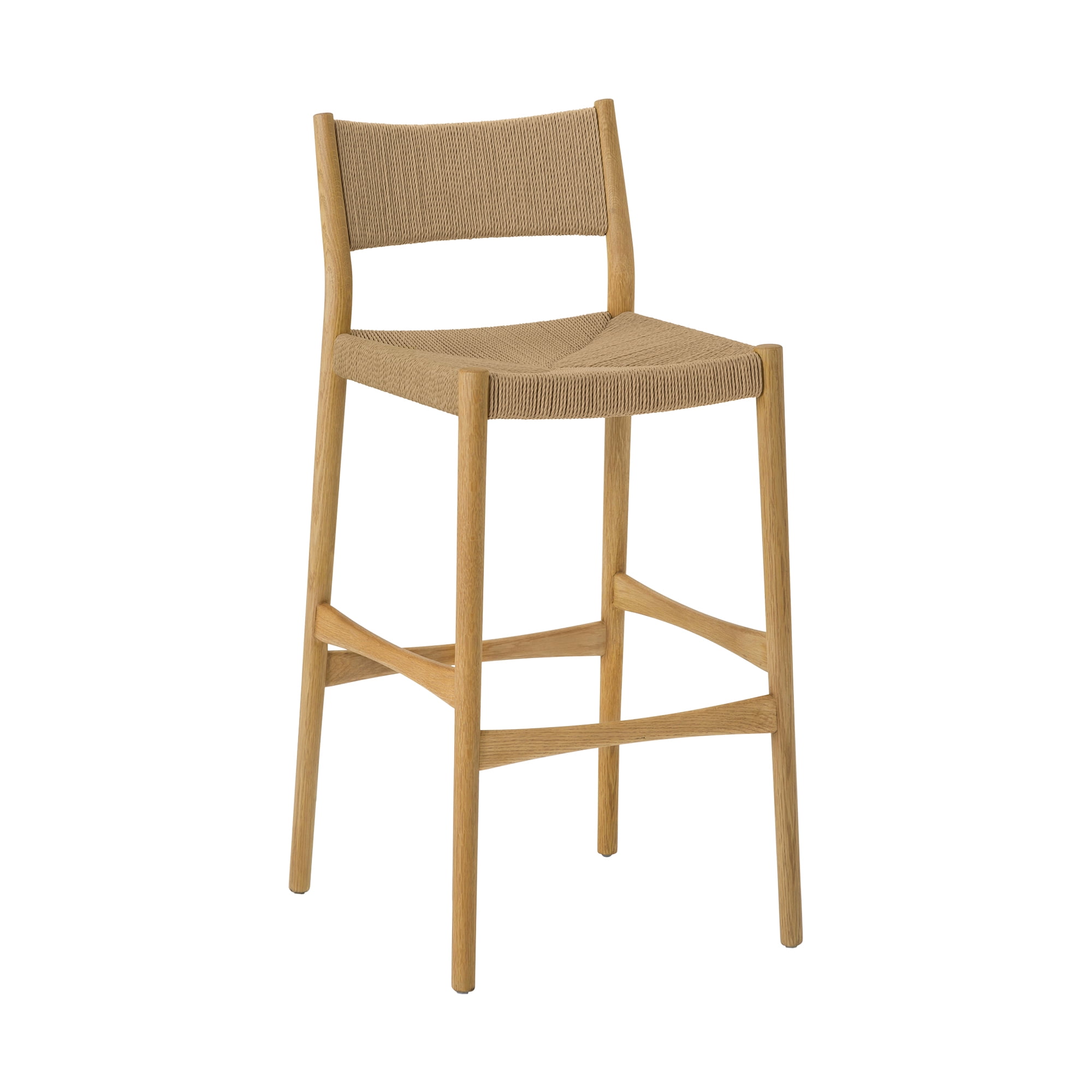 Erie Natural Oak Wood and Woven Paper Cord Counter Stool