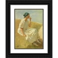 thumbnail image 1 of Erik Henningsen 18x24 Black Ornate Framed Double Matted Museum Art Print Titled: Sitting Young Girl with Green Scarf, 1 of 5