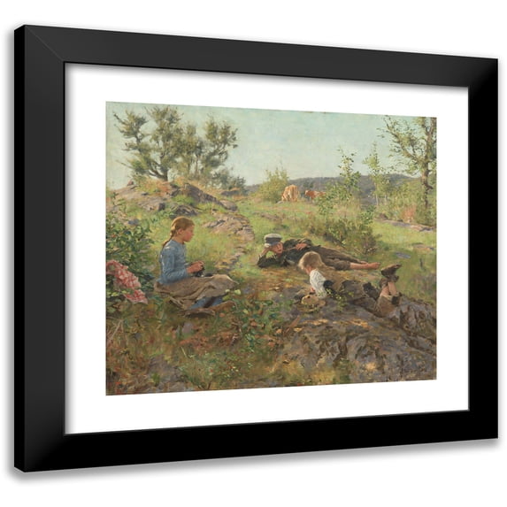 Erik Werenskiold 16x15 Black Modern Framed Museum Art Print Titled - Herders at Tatoy (1883)