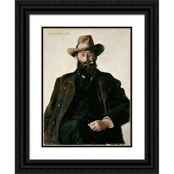 Erik Werenskiold 19x24 Black Ornate Framed Double Matted Museum Art Print Titled: Portrait of Professor Amund Helland (1885)