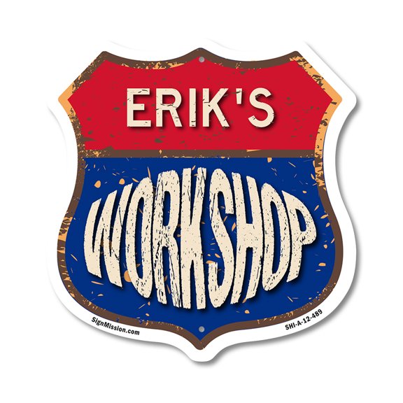 Erik's Workshop 12 inch X 12 inch Shield-Shaped Rust-Free Aluminum Metal Sign Weather Resistant, UV Protected To last, Gift for Dads and Uncles Classic Americana Crafted in the USA