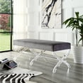 thumbnail image 1 of Erika Grey Velvet Bench - Acrylic X-Legs, 1 of 8