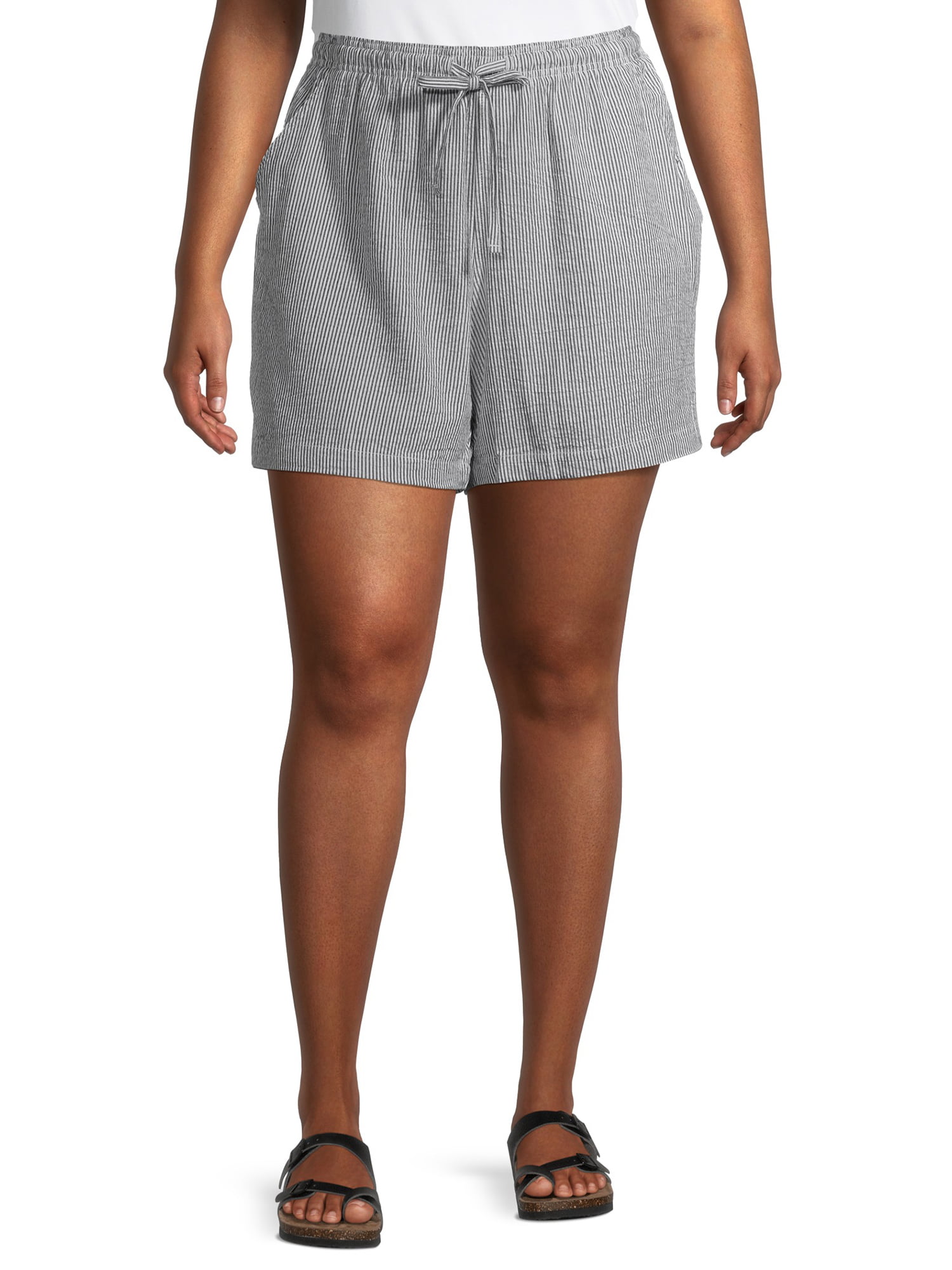 Erika Women's Plus Size Lila Soft Pull-On Railroad Stripe Shorts